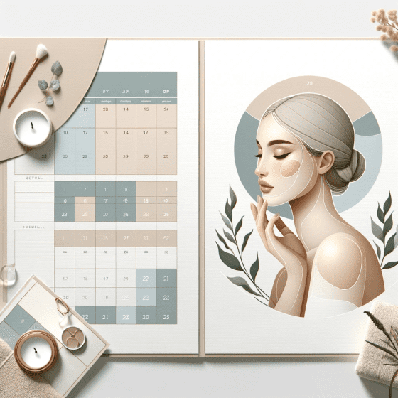 'How Often Should You Get Facials', showing a woman in a spa reflecting on her skincare routine, with a calendar in the background, in soft pastel and neutral tones.