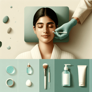 Acne-Friendly Facials for Clear Skin: A soothing spa setting with a young adult enjoying an acne facial, emphasizing cleanliness and skin clarity