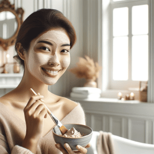 How to make homemade Facials: Easy DIY Recipe blog post pic of south asian person preparing natural ingredients for a DIY facial in a minimalist kitchen.