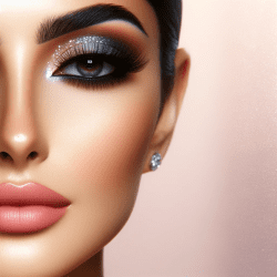 "Eye Makeup Guide: Master How to Do Eye Makeup Easily. Horizontal image showcasing a person with dramatic and luxurious eye makeup, featuring rich colors and full lashes.