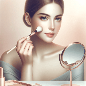 "Elegant image for 'How to Cover Acne with Makeup' blog post, showing a person applying makeup with focus and tranquility