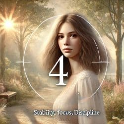 a young woman with medium-length hair, is sitting in a serene outdoor setting. The background is a peaceful garden with soft sunlight filtering through the trees. She is holding a book or a cup, signifying her introspective and thoughtful nature. The scene is rendered in soft pastel shades, with light neutral tones and subtle hints of metallic accents in her accessories.